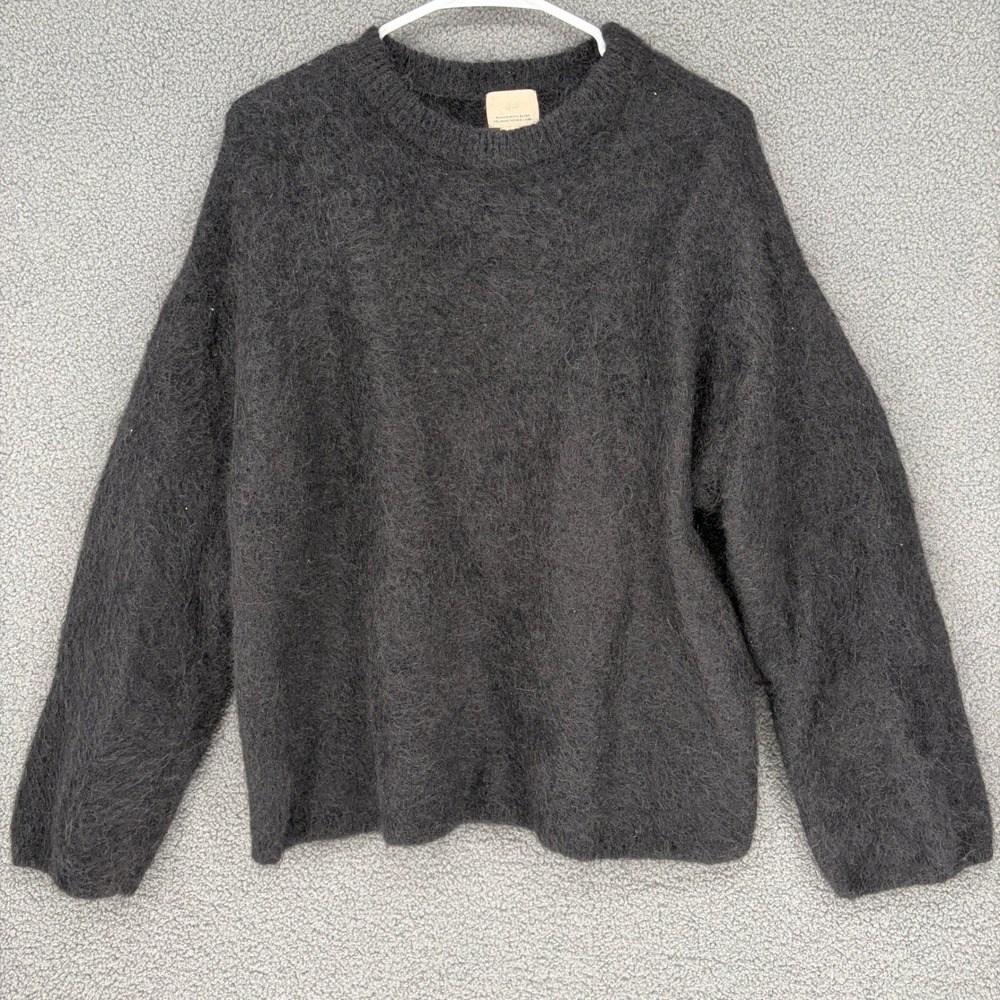 HM Mohair Wool Blend Sweater Charcoal Grey Fuzzy Knit Crew Neck Small 1191645 8